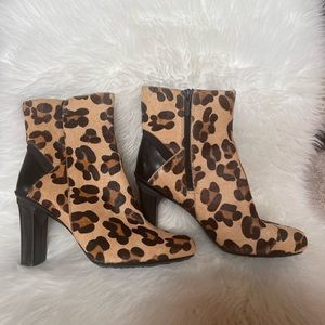 Calf Hair Leopard Print High Heel Ankle Booties - Size 7.5